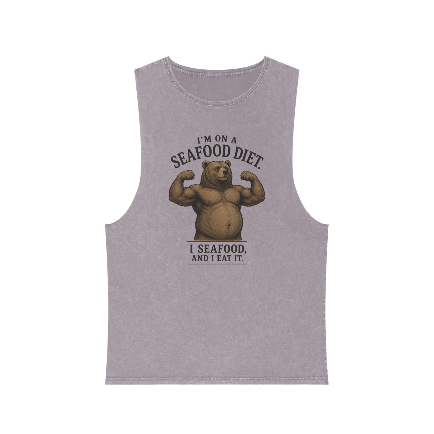 Seafood Diet Tank Top — Funny Bear 'I’m on a Seafood Diet, I Seafood and I Eat It' Stonewash Muscle Tee