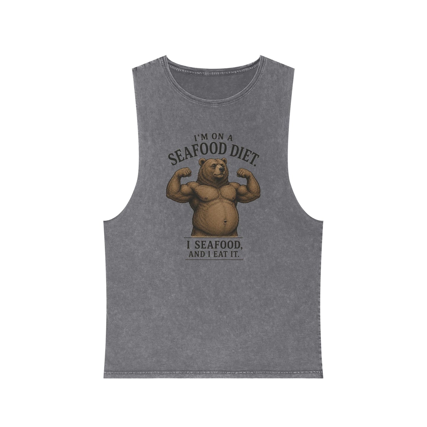 Seafood Diet Tank Top — Funny Bear 'I’m on a Seafood Diet, I Seafood and I Eat It' Stonewash Muscle Tee