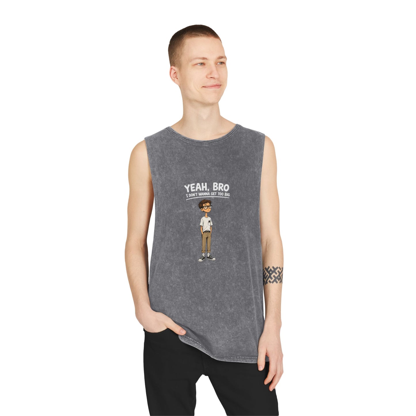 Yeah, Bro I Don’t Know Muscle Tank — Stonewash Graphic Tank Top